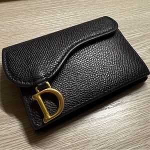 DIOR Saddle Bloom Flap Black Leather Wallet